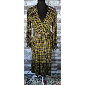 Anthropologie Dalton Wrap Dress Plaid Cottagecore Boho Fall Western Ruffle Sz XS